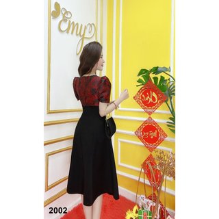Đầm EMY EM2002 Xoè Gấm Phối