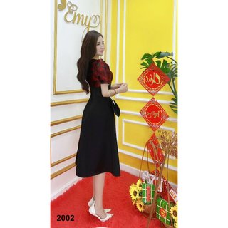 Đầm EMY EM2002 Xoè Gấm Phối