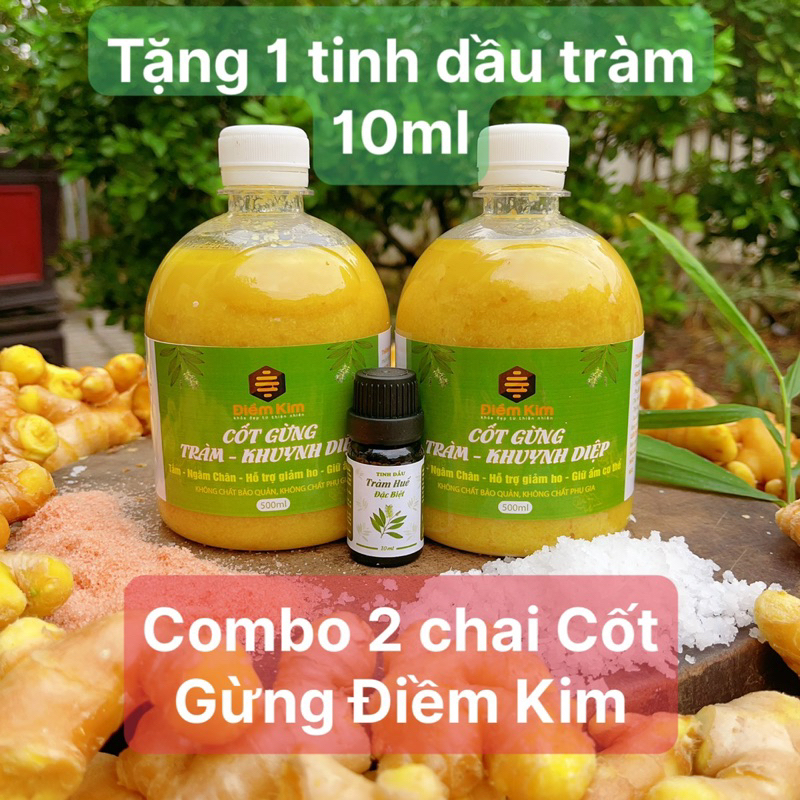  Combo 2 chai Cốt Gừng Tràm Khuynh Diệp Điềm Kim 500ml-tặng 1 tinh dầu tràm 10ml 