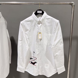 Áo sơ mi thom brown thêu chú cún trượt tuyết cao cấp vải oxford
