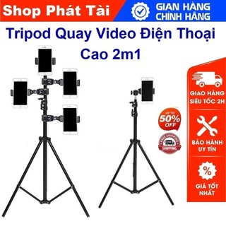Chân Quay Video Điện Thoại, Tăng Giảm Được Chiều Cao Từ 70cm - 2m1 - Kẹp Nhiều Điện Thoại Cùng Lúc - Có Remote