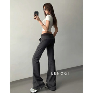 Quần ống loe chất liệu nỉ ép LENOGI mềm mịn, cạp trễ, rút dây phong cách sexy, cá tính Q22