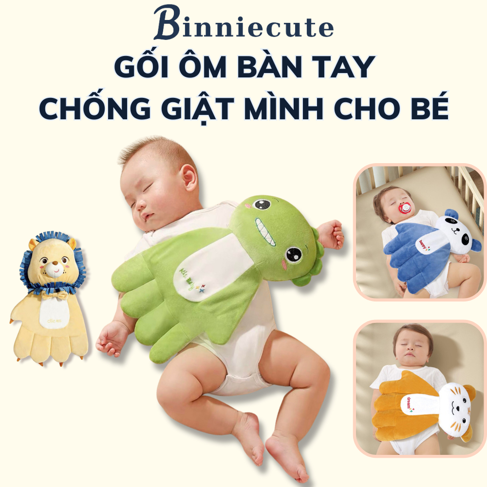 Gối bàn tay chống giật mình cho bé hình thú BINNIECUTE - giảm đầy hơi khó tiêu, giúp bé ngủ ngon - Kích thước 37x24cm