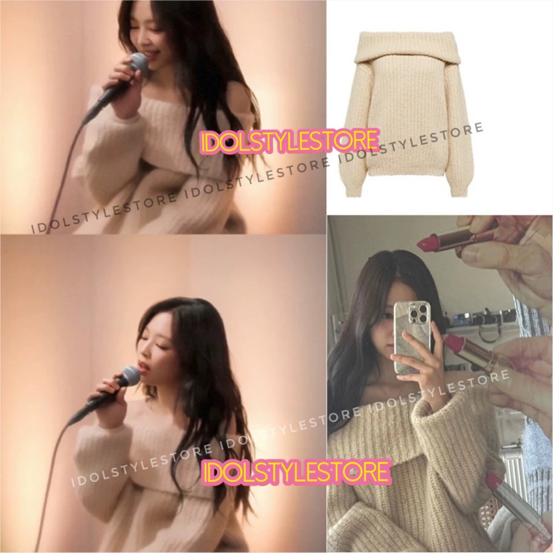 (kèm card) áo len trễ vai Snow man Jennie Blackpink