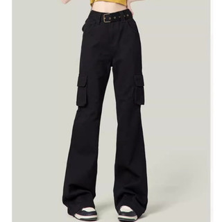 Quần Ống Loe Túi Hộp Kèm Nịt Y2K Chất Liệu Kaki Cao Cấp Ống Rộng Nữ Kèm Belt Đen Unisex Hàn Ulzzang Hip Hop Cá Tính