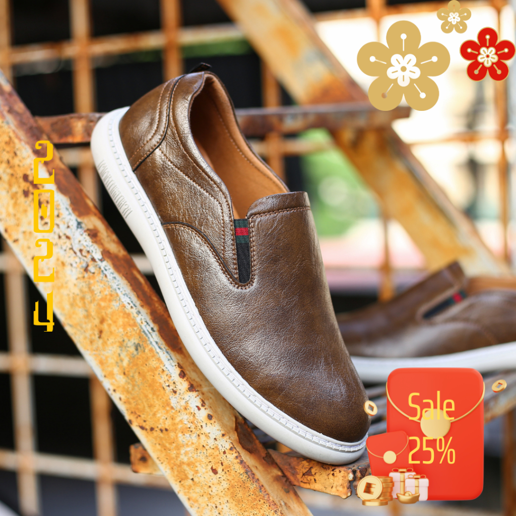 Giày lười da bò thật BS05 đế lót mát xa