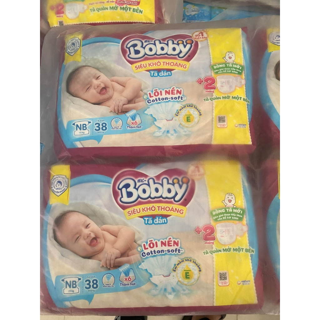 MỚI Tã dán sơ sinh Bobby NB38+2 NB70+6 S54 M46 L40