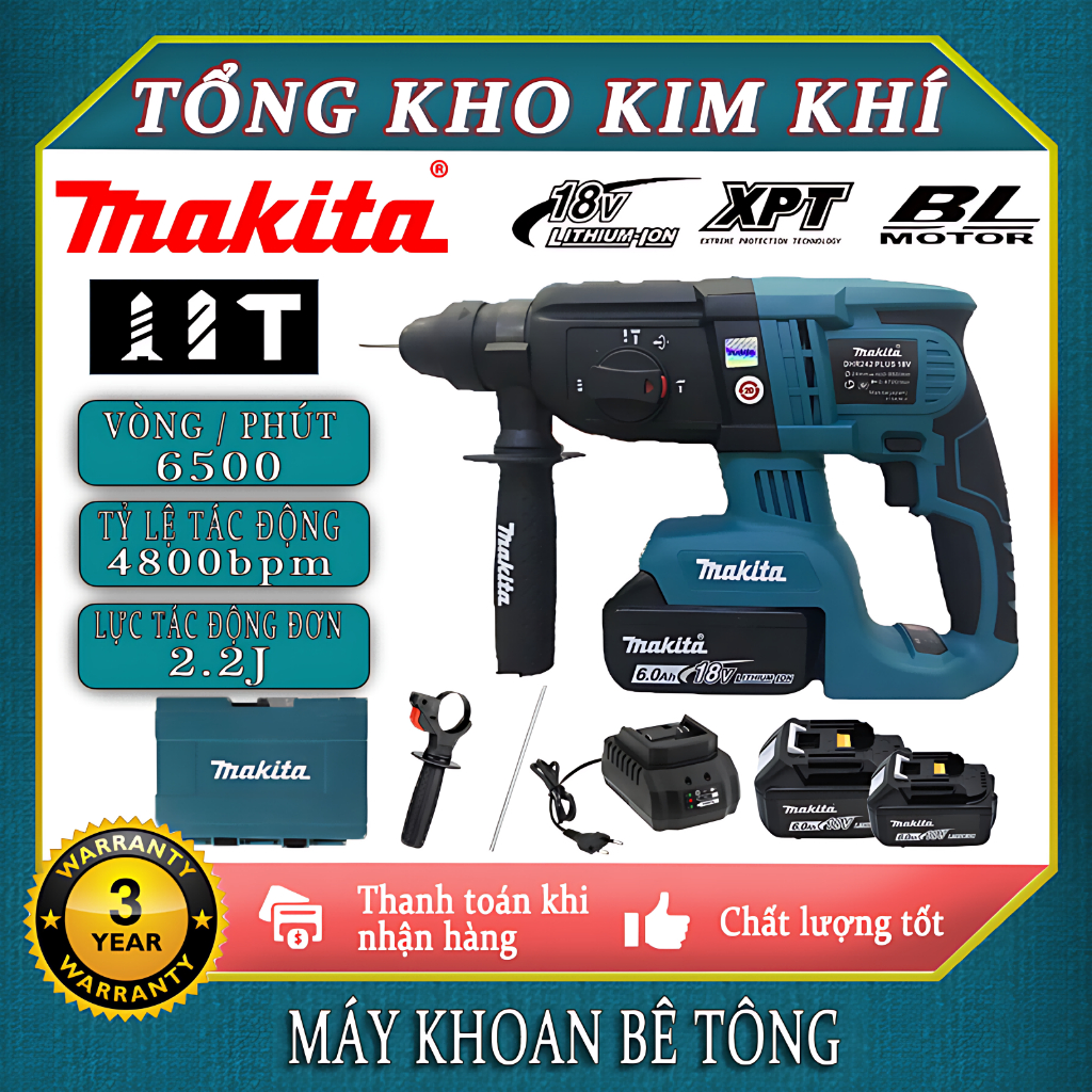 Máy khoan bê tông Chính Hãng MAKITA Máy Khoan Búa Công suất 1150W lõi dây đồng 100% mạnh mẽ bền bỉ d