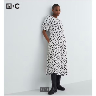 Đầm họa tiết tay phồng vải Rayon Uniqlo