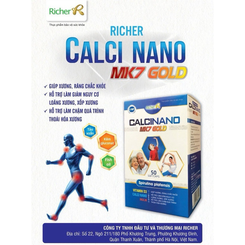 Calci Nano MK7 Gold - Hỗ trợ làm giảm nguy cơ loãng xương, làm chậm quá trình thoái hoá xương