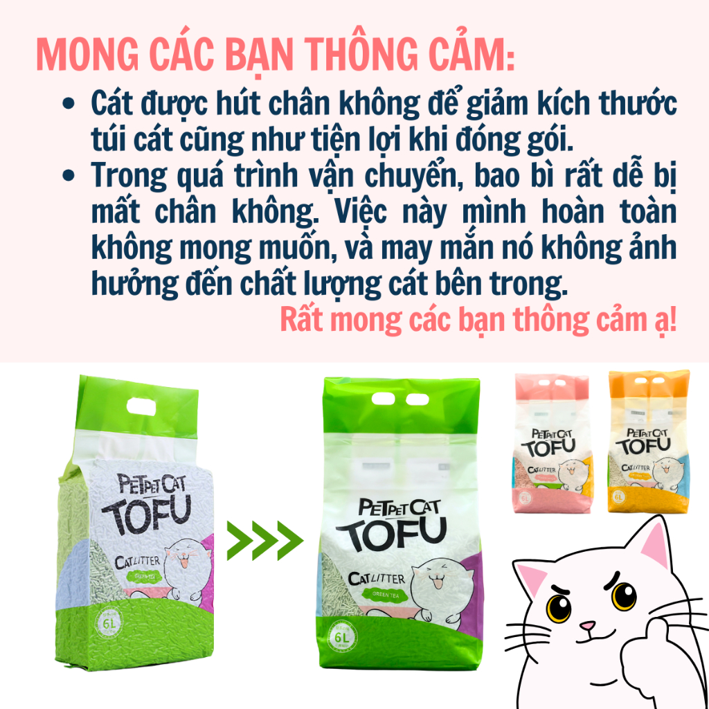 Cát Đậu Nành Cho Mèo Vón Chắc Khử Mùi Hôi TaoTaoPet PETPETCAT Tofu 6L An Toàn Giảm Bệnh Hô Hấp