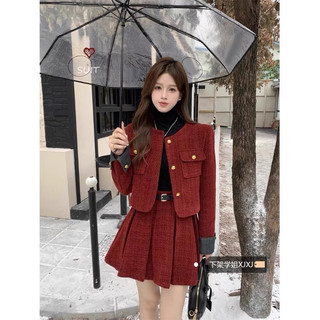 Set Dạ Tweed Hai Món Màu Đỏ Dành Cho Nữ Thiết Kế Sang Chảnh Có Ảnh Thật Phù Hợp Lễ Tết_ Hàng QCCC
