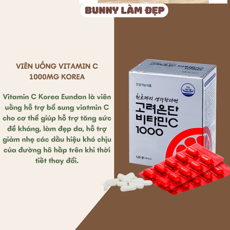 Viên Uống Vitamin C+D 1000mg Eundan Hàn Quốc (Hộp 120 Viên)