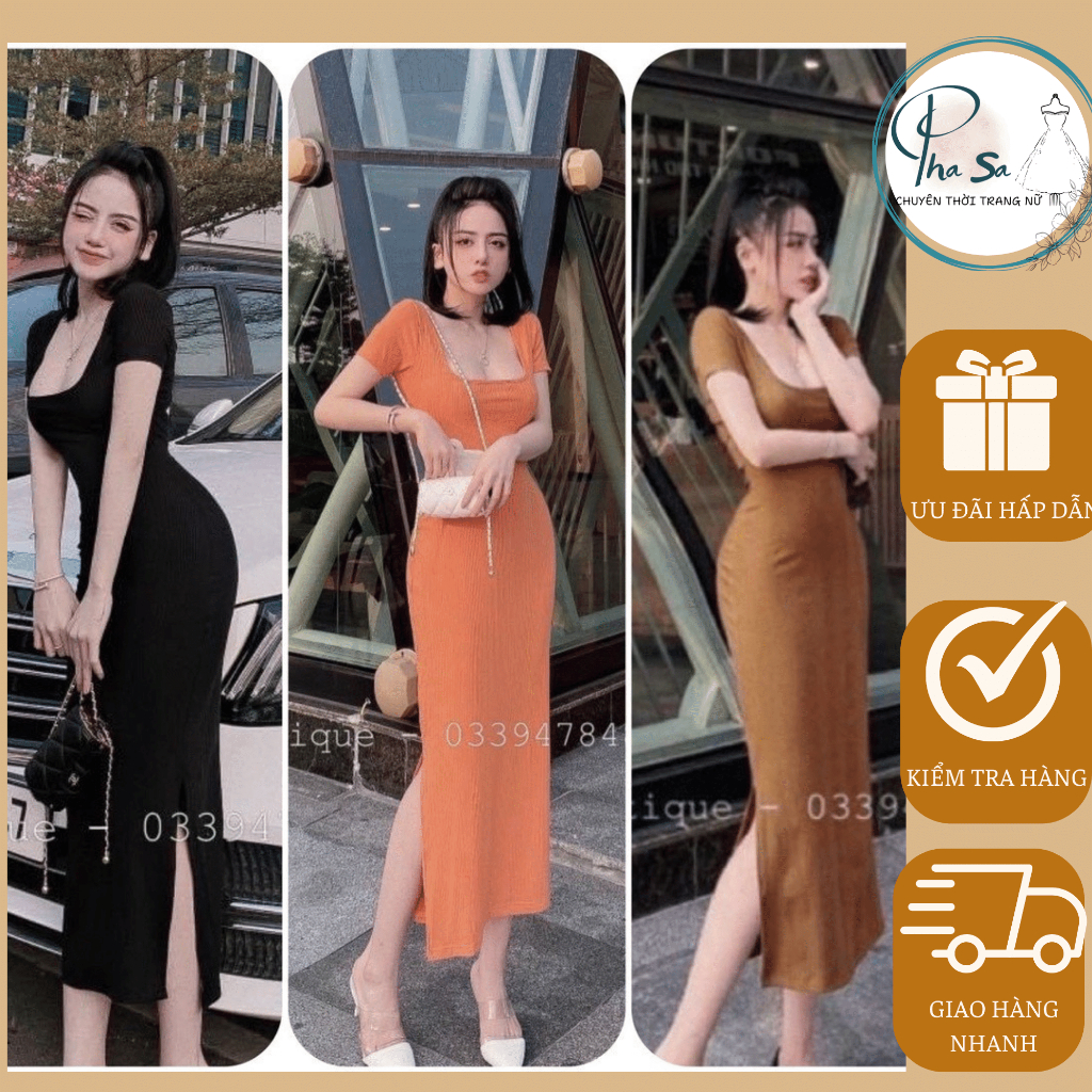 Đầm Body Cổ Vuông Thắt Hở Lưng Chất Vải Bozip Mềm Mịn Co Giãn