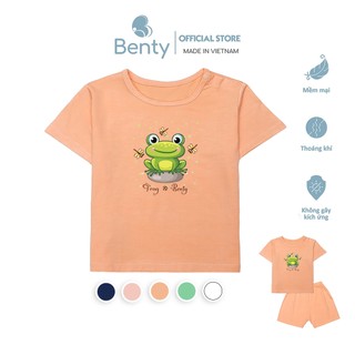Bộ cộc tay cài vai BENTY in hình ếch BT054 cotton thấm hút mồ hôi, đồ bộ bé trai bé gái