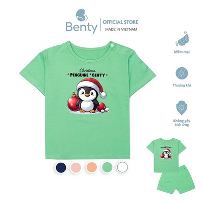 Bộ cộc tay cài vai in hình chim cánh cụt BENTY BT061 chất liệu mềm mịn mát, đồ bộ trẻ em cao cấp