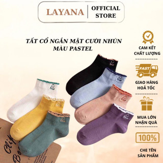 Set 10 đôi tất vớ nữ cổ bèo LAYANA co giãn bốn chiều, cotton dày dặn co giãn họa tiết mặt cười_LAYANA STORE