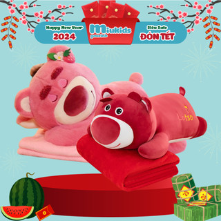 Gấu dâu lotso kèm mền miu kids. gấu bông lotso bear gấu dâu disney nằm khổng lồ tai dâu ôm ngủ th122