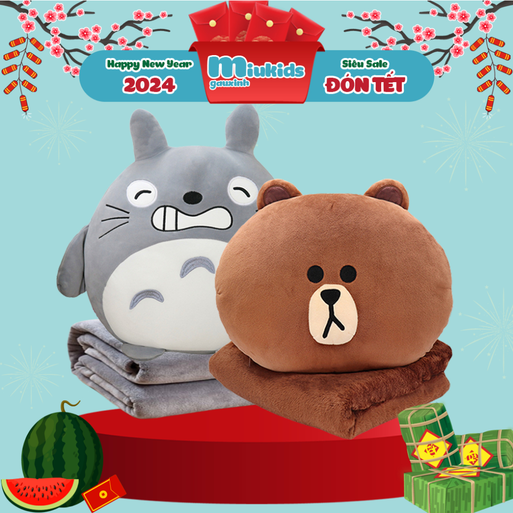 Bộ Chăn Gối Văn Phòng Hình Thú Siêu Đáng Yêu, Chăn Gối Văn Phòng 3 Trong 1 Đa Năng Cao Cấp Miu Kids TH117