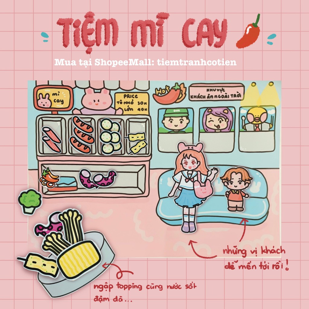 Bộ Tranh Tiệm Mì Cay Cô Tiên Xanh Đồ chơi giấy Búp Bê
