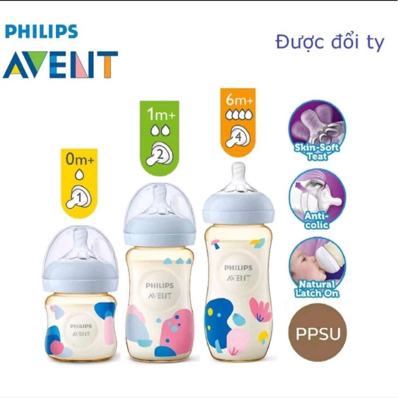 bình sữa Thiết kế tự nhiên của Philips Avent chất liệu PPSU 1 cặp 2 bình