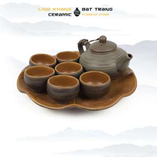 Bộ Ấm Chén Uống Trà Sen Nhỏ Men Mộc Hỏa Biến Gốm Sứ Bát Tràng Linh Khang Cao Cấp Của Nghệ Nhân Tô Thanh Sơn
