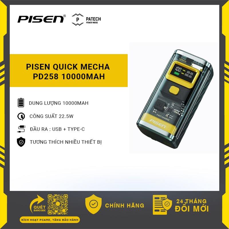 Sạc dự phòng PISEN Quick Mecha PD258 10000mAh 22.5W Transparent, Model: LS-DY212, màu xanh, bảo hành 24 tháng