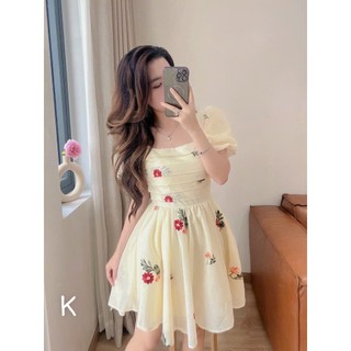 Đầm babydoll Quảng CHâu áo xếp tầng hoạ tiết hoa nhí siêu xinh hot trend