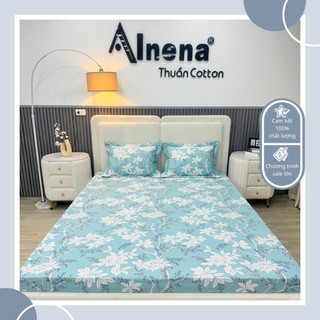 Bộ 01 Ga + 02 Vỏ Gối Cotton thiên nhiên mỏng mềm mại thoáng mát ,chính hãng Alnena,dành cho nệm dưới 15 cm