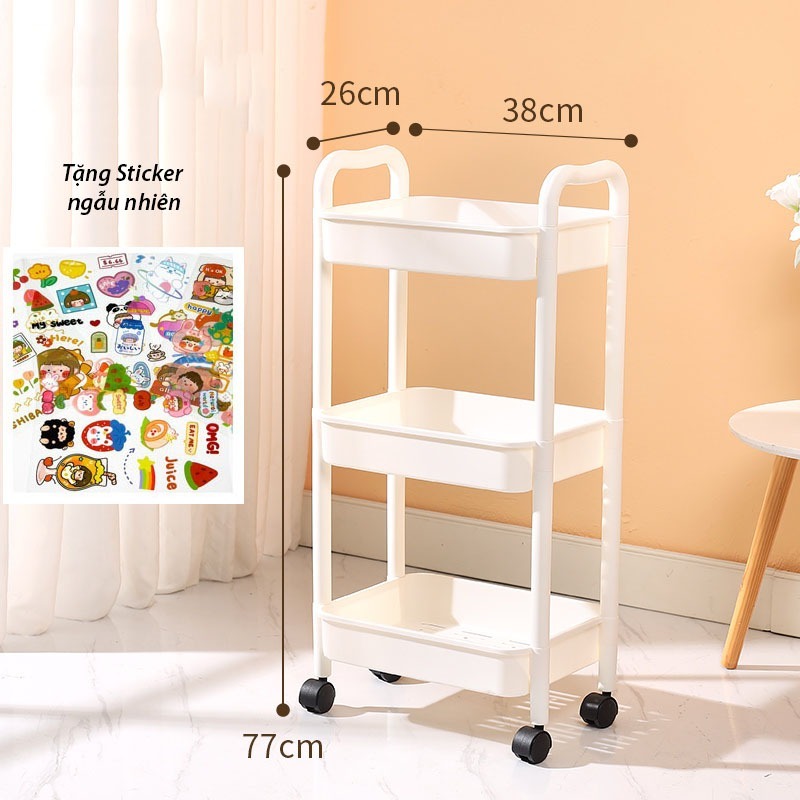 Kệ Đựng Đồ 3 4 Tầng Đa Năng Có Bánh Xe Kèm Theo Sticker Dễ Thương, Kệ Spa