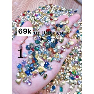 Set đá khối chân vàng 100 viên mix màu, mix size cao cấp
