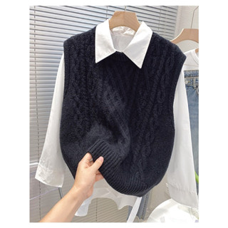 Áo Len Gile Nữ, Áo Len Mix Sơ Mi, Áo Len Vặn Thừng Cổ Tròn Phong Cách Hàn Quốc