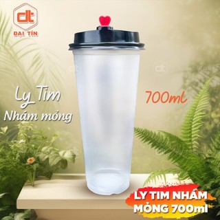 SET 50 Ly Tim Nhám Mỏng 700ml Phi 90 Kèm Nắp Tim Mỏng, Ly Cà Phê Trà sữa