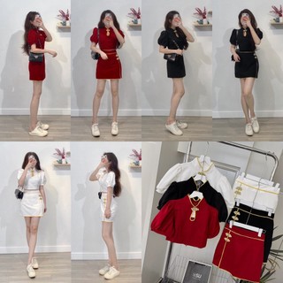 ẢNH TỰ CHỤP Set nút tàu phối chân váy mặc Tết