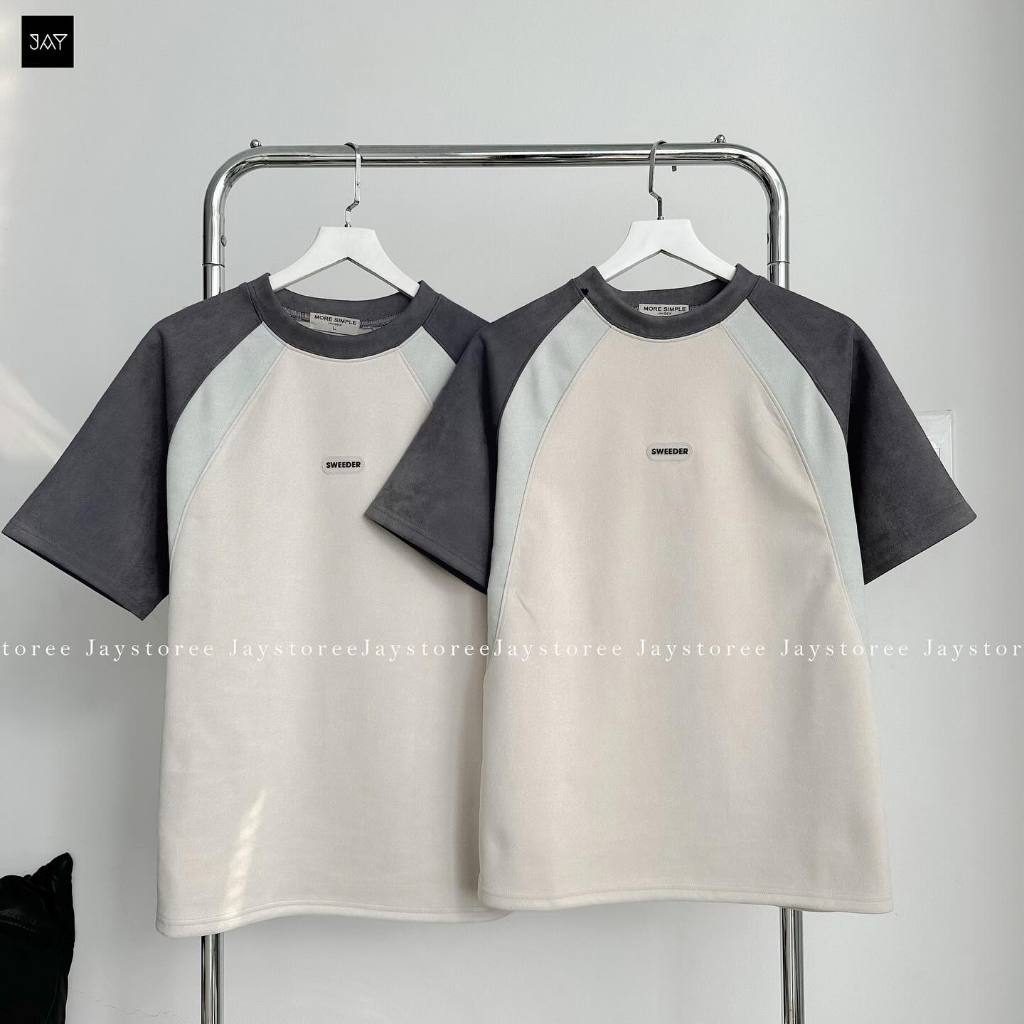 Áo thun tay lỡ vải da lộn DATO màu ĐEN/XÁM - áo phông phối màu form rộng unisex nam nữ/ 🖤 JEJUL | BigBuy360 - bigbuy360.vn