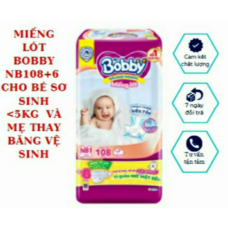 🤩 HCM 🤩 Miếng lót Bobby dành cho bé sơ sinh dưới 1 tháng gói lớn NB1-108+6 miếng