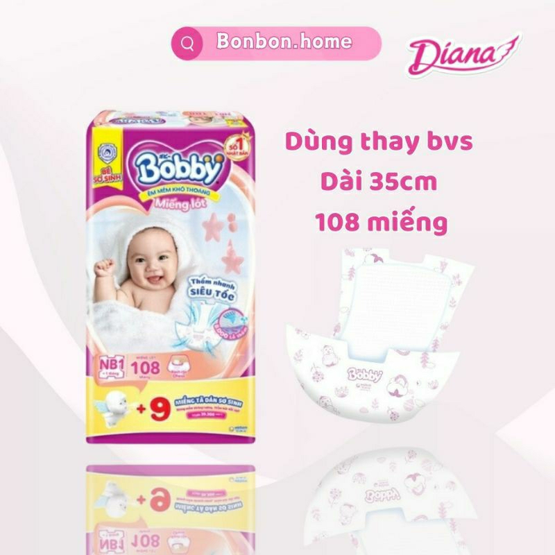 🤩 HCM 🤩 Miếng lót Bobby dành cho bé sơ sinh dưới 1 tháng gói lớn NB1-108+6 miếng