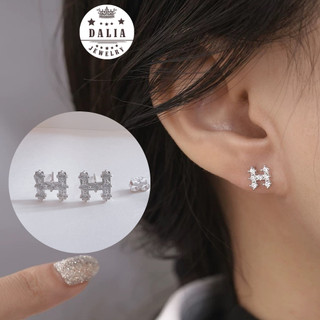Bông tai chữ H bạc DaLiA Jewelry khuyên tai bạc chữ h đính đá hoa tai chữ h xinh