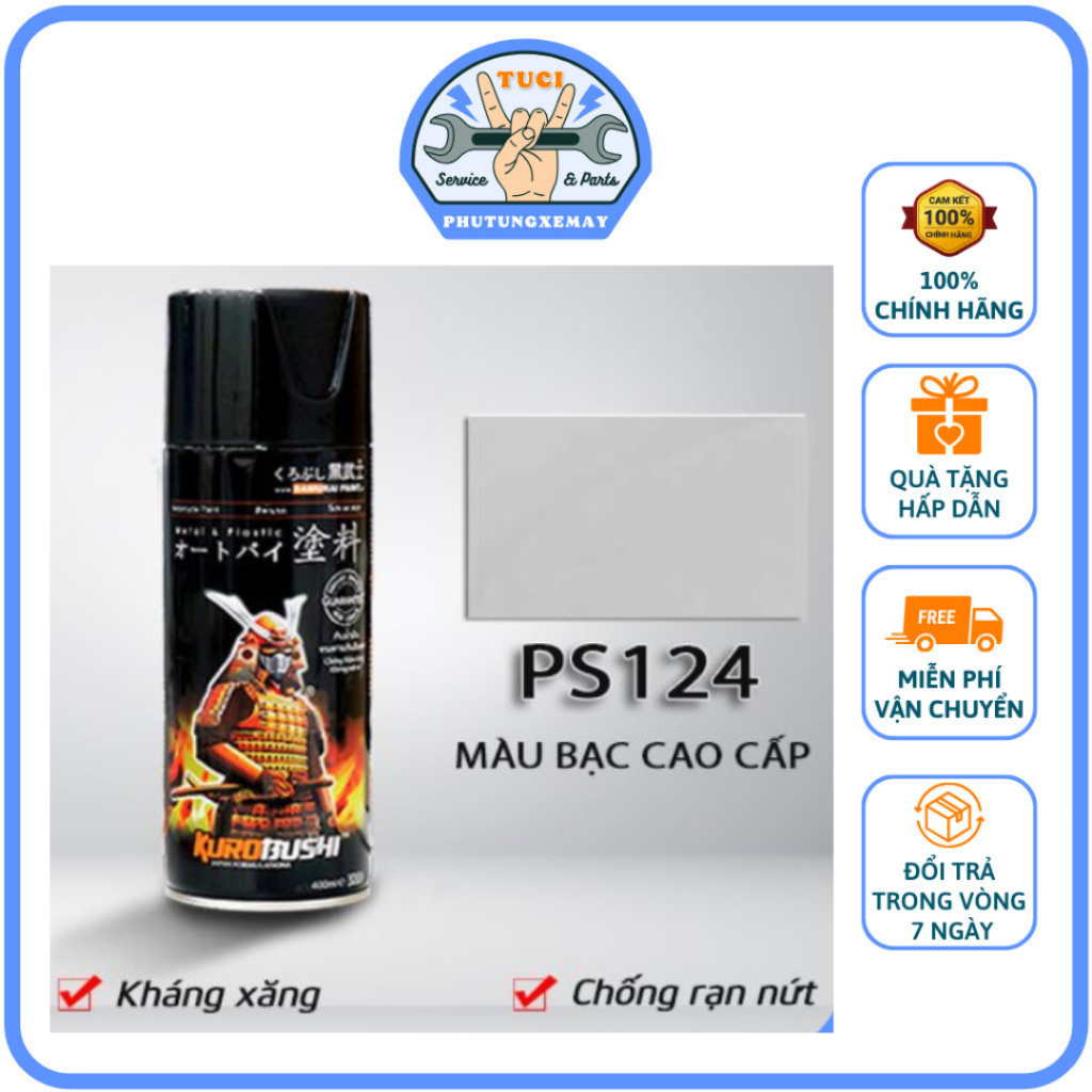 Sơn Xịt SAMURAI - Màu Bạc - Sơn KUROBUSHI PS124 - Chất Sơn Bóng Mịn Bền Màu
