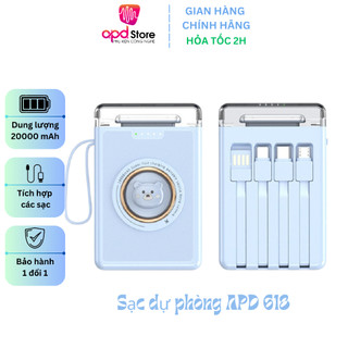 Sạc dự phòng APD STORE Cao Cấp,Chính hãng APD, Dung Lượng 20000mah, Tích hợp dây sạc kèm theo, Thích hợp mọi loại máy