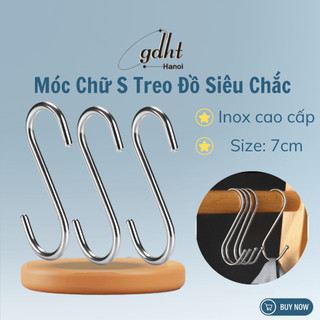 Móc treo đồ bằng thép không gỉ 304 kiểu chữ S 7cm - Móc chữ S inox đa năng có đầu tròn treo quần áo đồ đạc siêu chắc bền