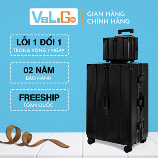 Vali du lịch size 28 + cốp mini, vali khung nhôm khóa sập size 28+ cốp trang điểm nhà valigo