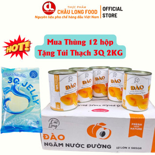 1 thùng 12 lon đào giòn ngâm nước đường Cát Long 425gr