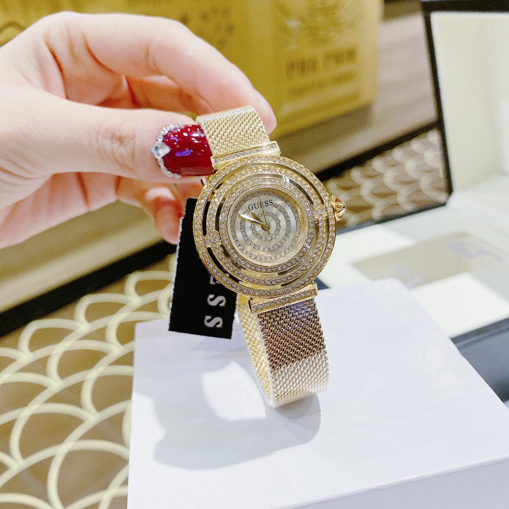 Đồng hồ đeo tay nữ dây kim loại đeo tay cao cấp chống nước Guess GW0550L2 size 36mm fullbox