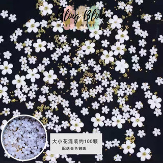 Charm hoa trắng trang trí móng kèm bi tròn bịch 100 hoa