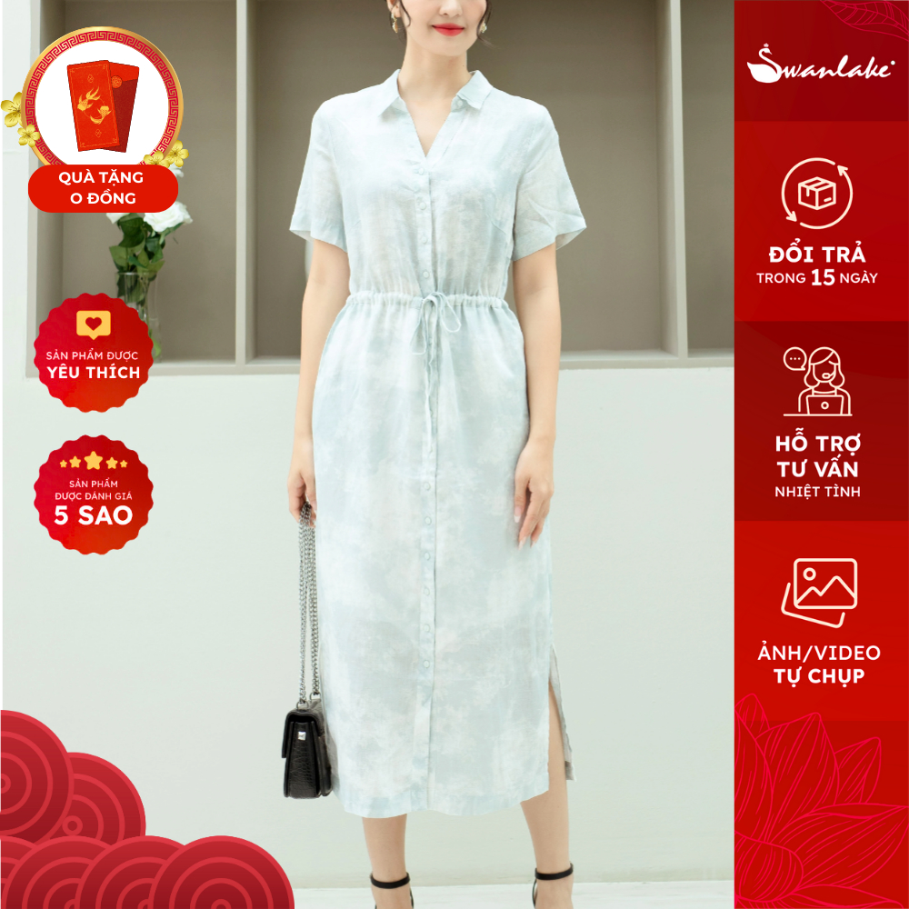 SWANLAKE | Đầm Sơ Mi Dáng Dài Linen Tưng Ombre Cao Cấp, Độc Quyền - D11009LW01