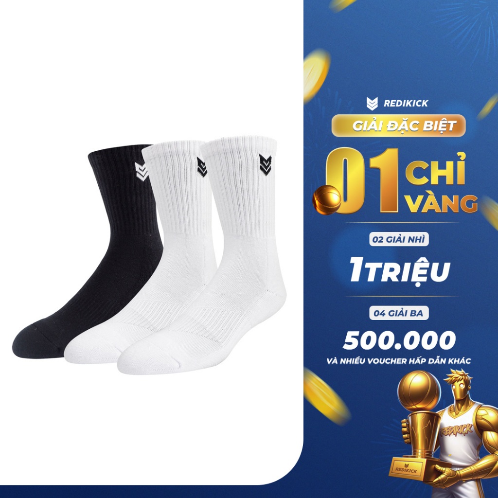 Tất Thể thao Redikick R365 Training Cushion Cotton Cổ cao Có đệm Chống hôi chân vớ bóng rổ bóng đá chạy bộ Gym