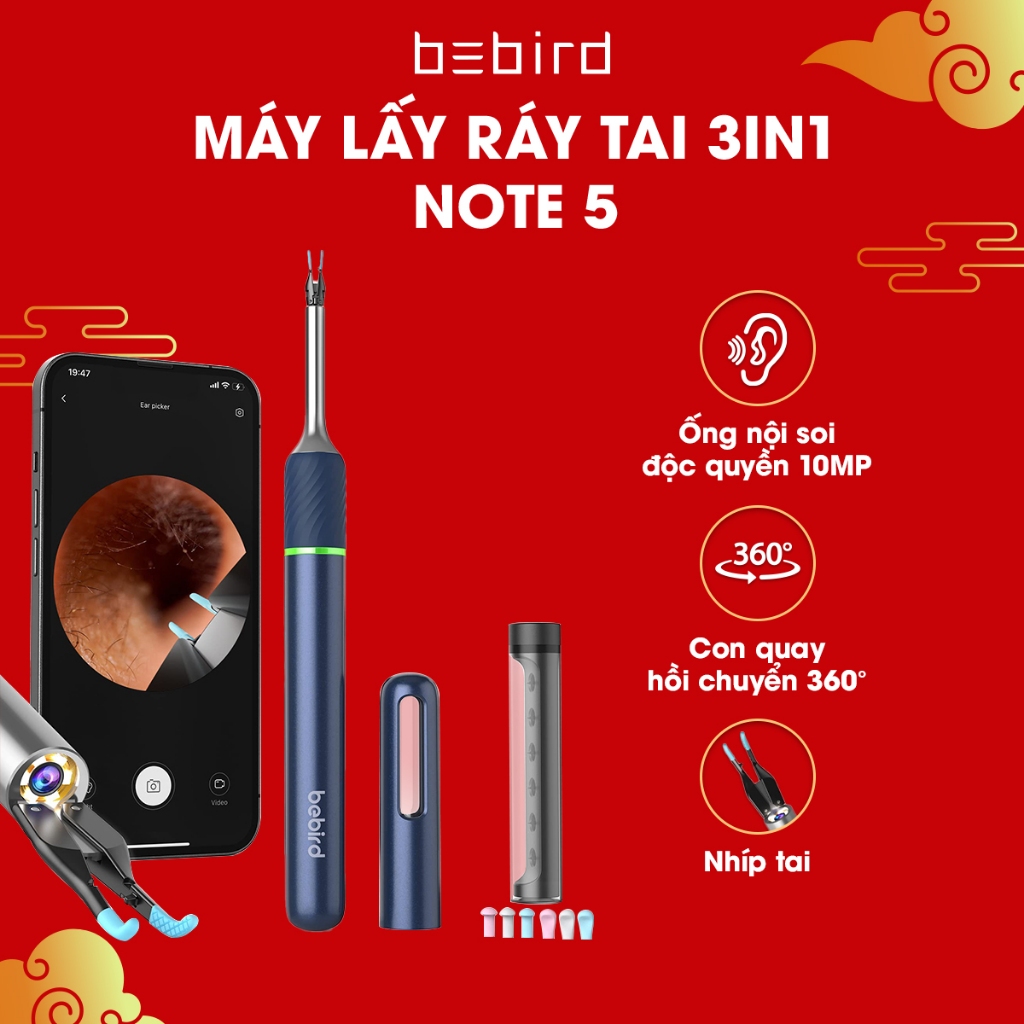 Dụng Cụ Lấy Ráy Tai Bebird Note 5 Camera Nội Soi Siêu Nét Đèn Led Bảo Vệ Màng Nhĩ Làm Sạch Tai
