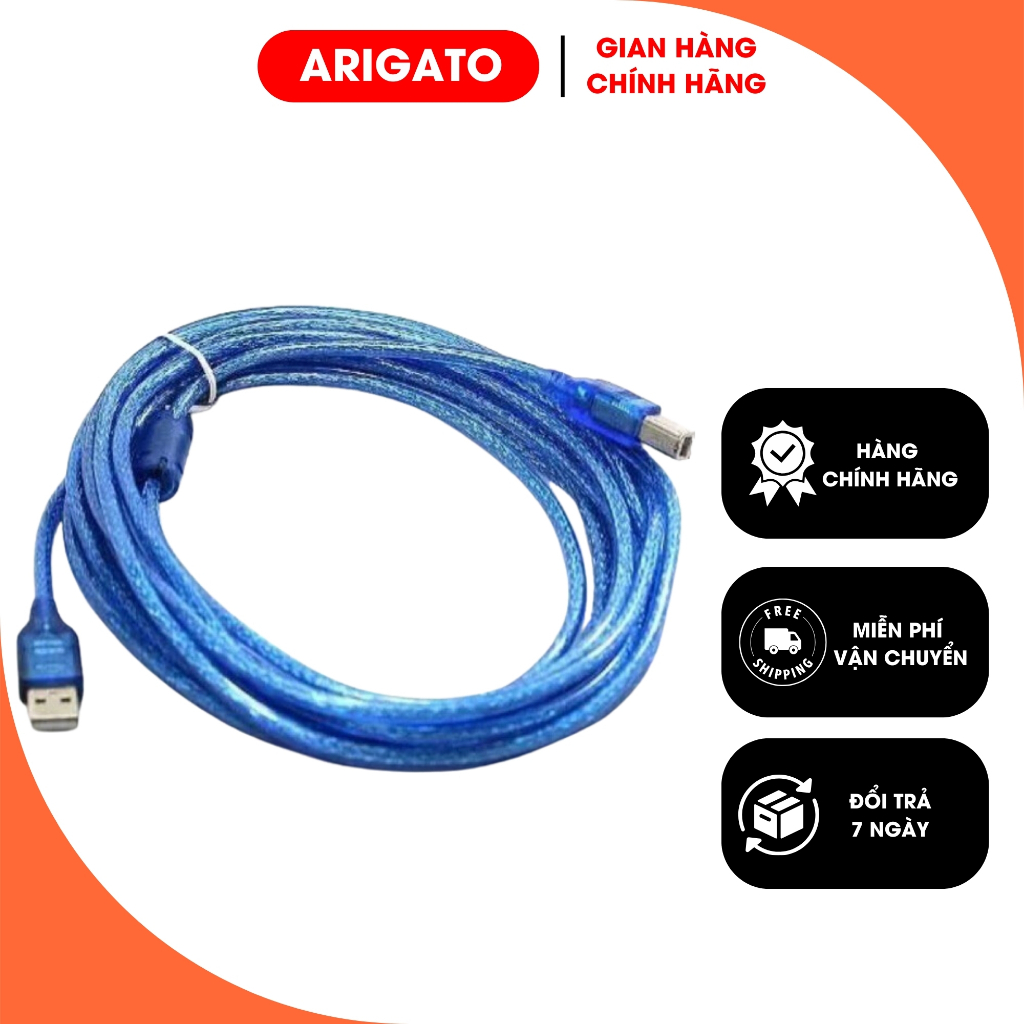 Dây Máy In Cổng USB 2.0 Dài 1.5M 3M 5M 10M Màu Xanh Hoặc Xám Chống Nhiễu Kết Nối Máy in với PC hàng loại tốt ARIGATO