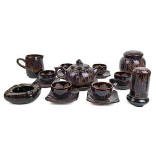 Bộ Ấm Chén Uống Trà Quả Hồng Cẩm Lai Đỏ Men Hỏa Biến Gốm Sứ Bát Tràng Linh Khang Cao Cấp